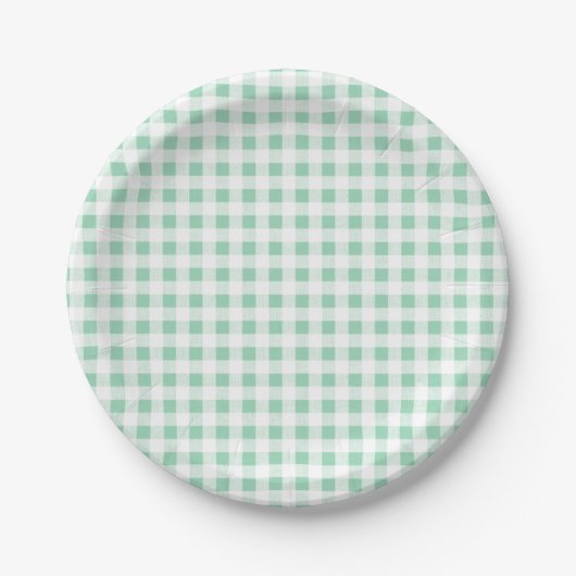 Tadelloses grünes weißes Gingham PatternMint Grün Pappteller (Vorderseite)