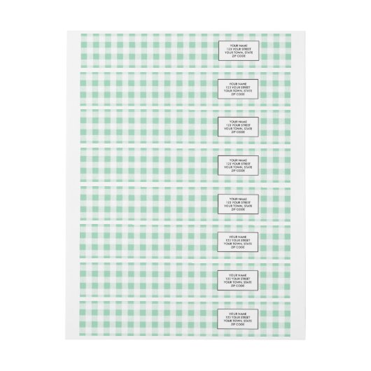 Tadelloses grünes weißes Gingham PatternMint Grün Rundum-Adressaufkleber (Bogen)