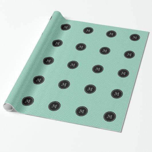 Tadelloses grünes Zickzack schwarzes Monogramm des Geschenkpapier (Ungerollt)
