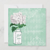 Tadelloses Shabby Chic-Maurer-Glas u. Hydrangea Einladung (Vorderseite)