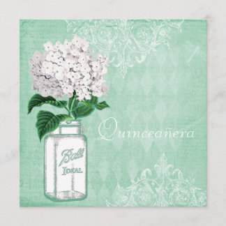 Tadelloses Shabby Chic-Maurer-Glas u. Hydrangea Einladung