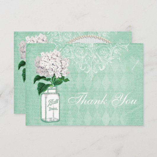 Tadelloses Shabby Chicglas u. Hydrangea danken Dankeskarte (Vorne/Hinten)