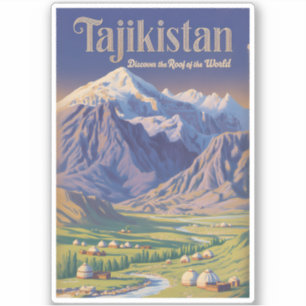Tadschikistan Landschaft Illustration Reise Kunst  Aufkleber