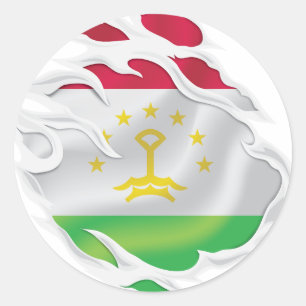 Tadschikistan Ripped Flag Classic Round Sticker