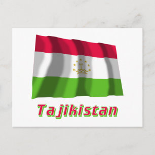 Tadschikistan Waving Flag mit Namen Postkarte