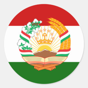 Tadschikistani Flag & Emblem, Flagge Tadschikistan Runder Aufkleber