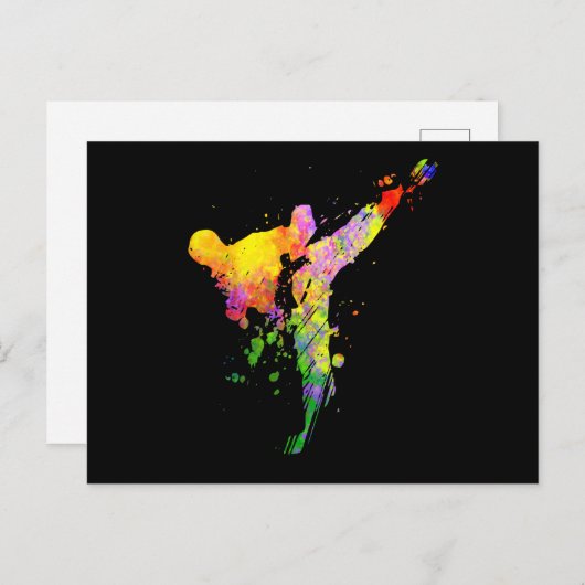 Tae Kwon Do Karate Silhouette für Mädchen Postkarte (Vorne/Hinten)