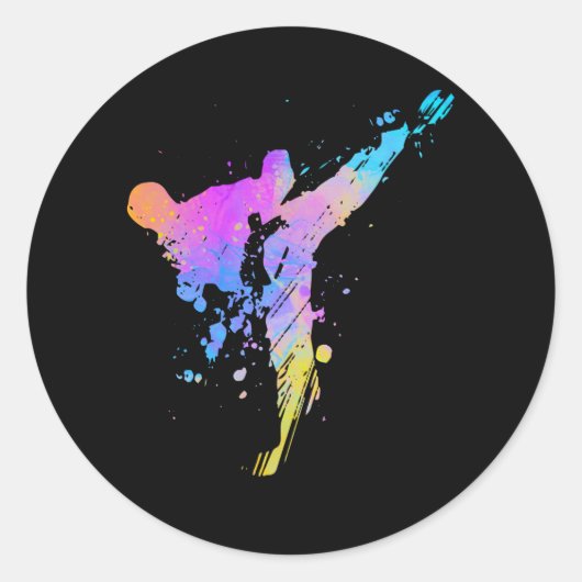 Tae Kwon Do Karate Silhouette für Mädchen Runder Aufkleber (Vorderseite)
