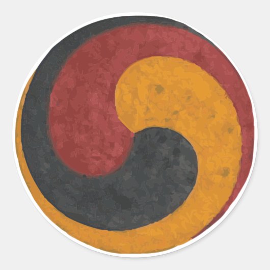 Taegeuk in rot, schwarz und gold runder aufkleber (Vorderseite)