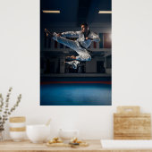 Taekwondo Athlete Performing Flying Sidekick Poster (Küche)