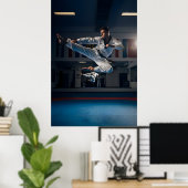 Taekwondo Athlete Performing Flying Sidekick Poster (Heimbüro)