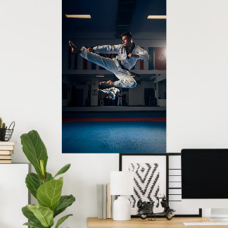 Taekwondo Athlete Performing Flying Sidekick Poster