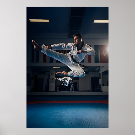 Taekwondo Athlete Performing Flying Sidekick Poster (Vorne)