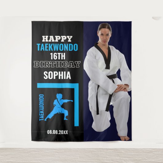 Taekwondo Birthday, Girl Player Backdrops Wandteppich (Vorderseite)
