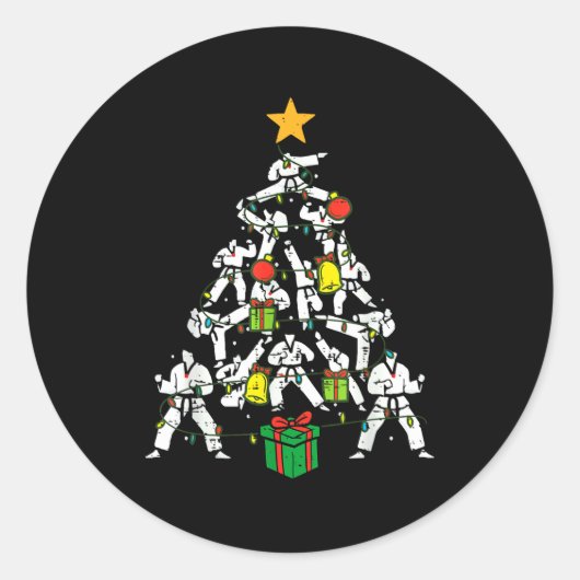 Taekwondo Christmas Tree Xmas Martial Arts Karate Runder Aufkleber (Vorderseite)