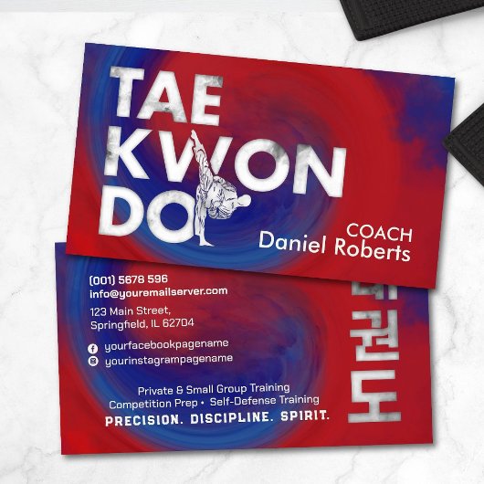 Taekwondo Coach - Hangul Symbol und Hoher Kick Visitenkarte