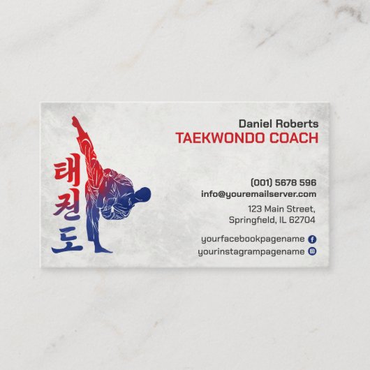 Taekwondo Coach - Kampfkünstler und Hangul-Symbol Visitenkarte (Vorderseite)