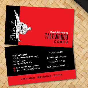 Taekwondo Coach - Kampfkünstler und Hangul-Symbol Visitenkarte