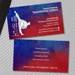 Taekwondo Coach - Kampfkünstler und Hangul-Symbol Visitenkarte