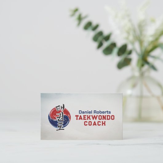 Taekwondo Coach - Taegeuk und Hangul Symbol Visitenkarte (Stehend Vorderseite)