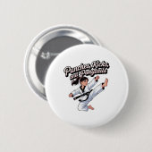 Taekwondo Girl Black Belt Punches Kicks Ponytails Button (Vorne & Hinten)