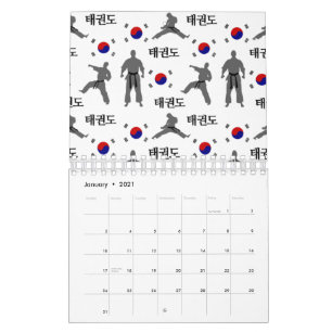 Taekwondo-Kämpfer Kampfsport 태권도 Südkorea-Flagge Kalender