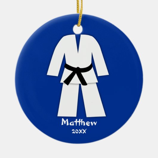 Taekwondo Karate Black Belt Blue Personalisiert Keramikornament (Vorne)