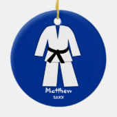 Taekwondo Karate Black Belt Blue Personalisiert Keramikornament (Hinten)