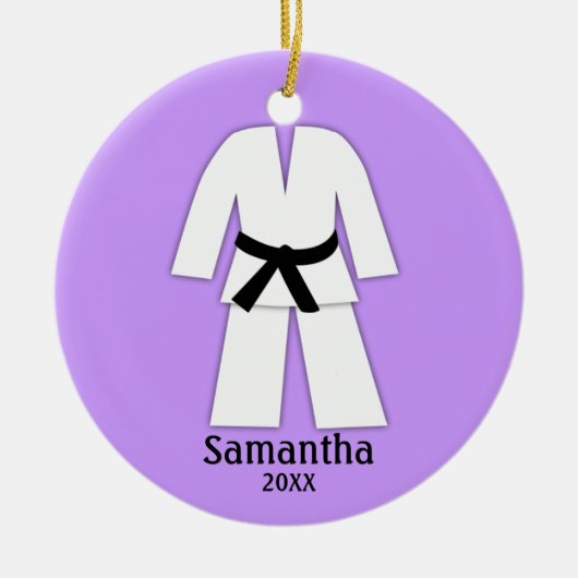 Taekwondo Karate Black Belt Lila Personalisiert Keramikornament (Vorne)