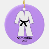 Taekwondo Karate Black Belt Lila Personalisiert Keramikornament (Hinten)