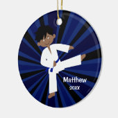 Taekwondo Karate Blue Belt Boy Personalisiert Keramik Ornament (Links)