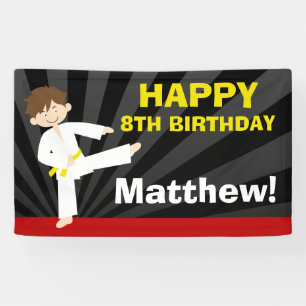 Taekwondo-Karate-Gelb-Gurt-Jungen-Geburtstag Banner
