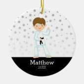 Taekwondo Karate Star Black Belt Boy Personalized Keramikornament (Vorne)