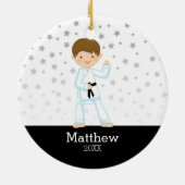 Taekwondo Karate Star Black Belt Boy Personalized Keramikornament (Hinten)