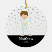 Taekwondo Karate Star Yellow Belt Boy Personalisie Keramik Ornament (Vorne)