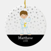 Taekwondo Karate Star Yellow Belt Boy Personalisie Keramik Ornament (Hinten)