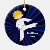 Taekwondo-Karate-weißer grüner Gurt-Junge Keramikornament (Hinten)