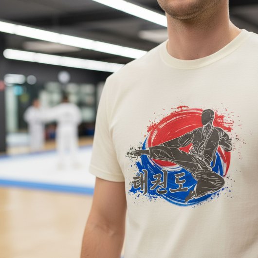 Taekwondo Kick with Korean Flag Ink Art T-Shirt