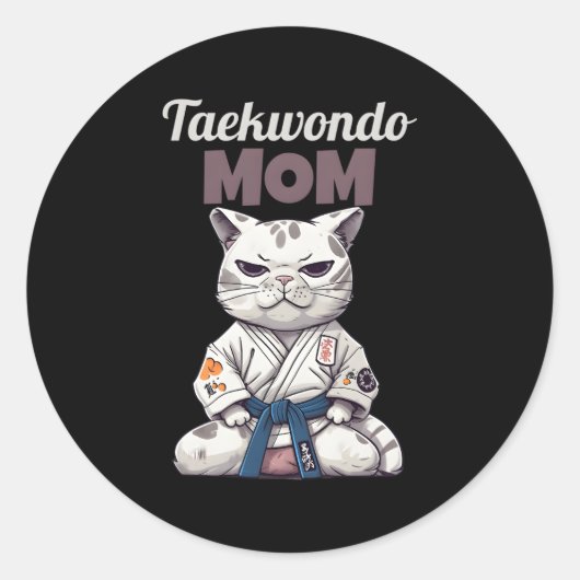 Taekwondo Mama Cat Karate Judo Runder Aufkleber (Vorderseite)