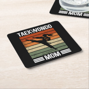Taekwondo Mama Retro Martial Arts Mama Geschenk Rechteckiger Pappuntersetzer