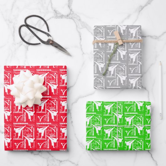 Taekwondo Niedlich Red Green Silver White Girly Geschenkpapier Set (Vorderseite)