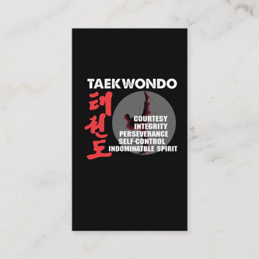 Taekwondo Tenets Martial Artists Tae Kwon do Visitenkarte (Vorderseite)