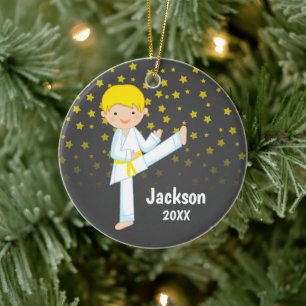 Taekwondo Yellow Belt Blonde Boy Personalized Keramikornament