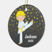Taekwondo Yellow Belt Blonde Boy Personalized Keramikornament (Links)