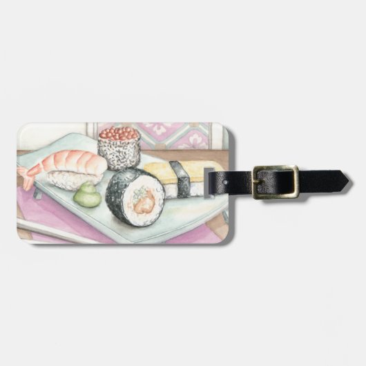 Tafel aus Sushi mit Chopsticks Gepäckanhänger (Vorderseite horizontal)