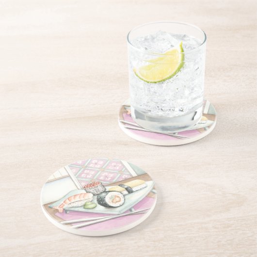 Tafel aus Sushi mit Chopsticks Getränkeuntersetzer (Seite)