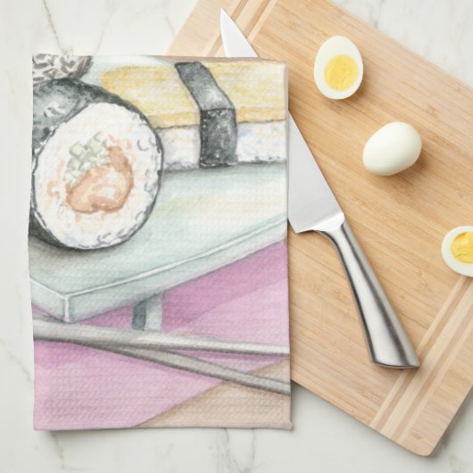 Tafel aus Sushi mit Chopsticks Küchentuch (Viertel Falte)