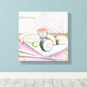 Tafel aus Sushi mit Chopsticks Leinwanddruck (Insitu (Holzboden))