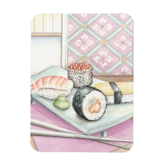 Tafel aus Sushi mit Chopsticks Magnet (Vertikal)