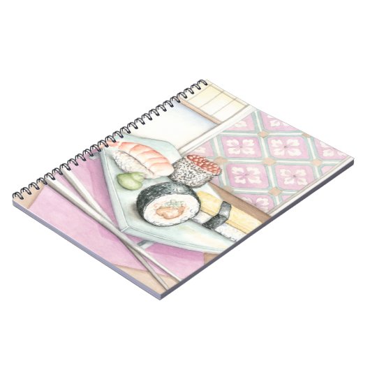Tafel aus Sushi mit Chopsticks Notizblock (Linke Seite)
